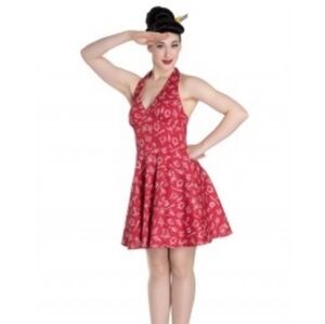 Hell Bunny's Nautical Themed Red Halter, Rockabilly/Swing Mini Dress